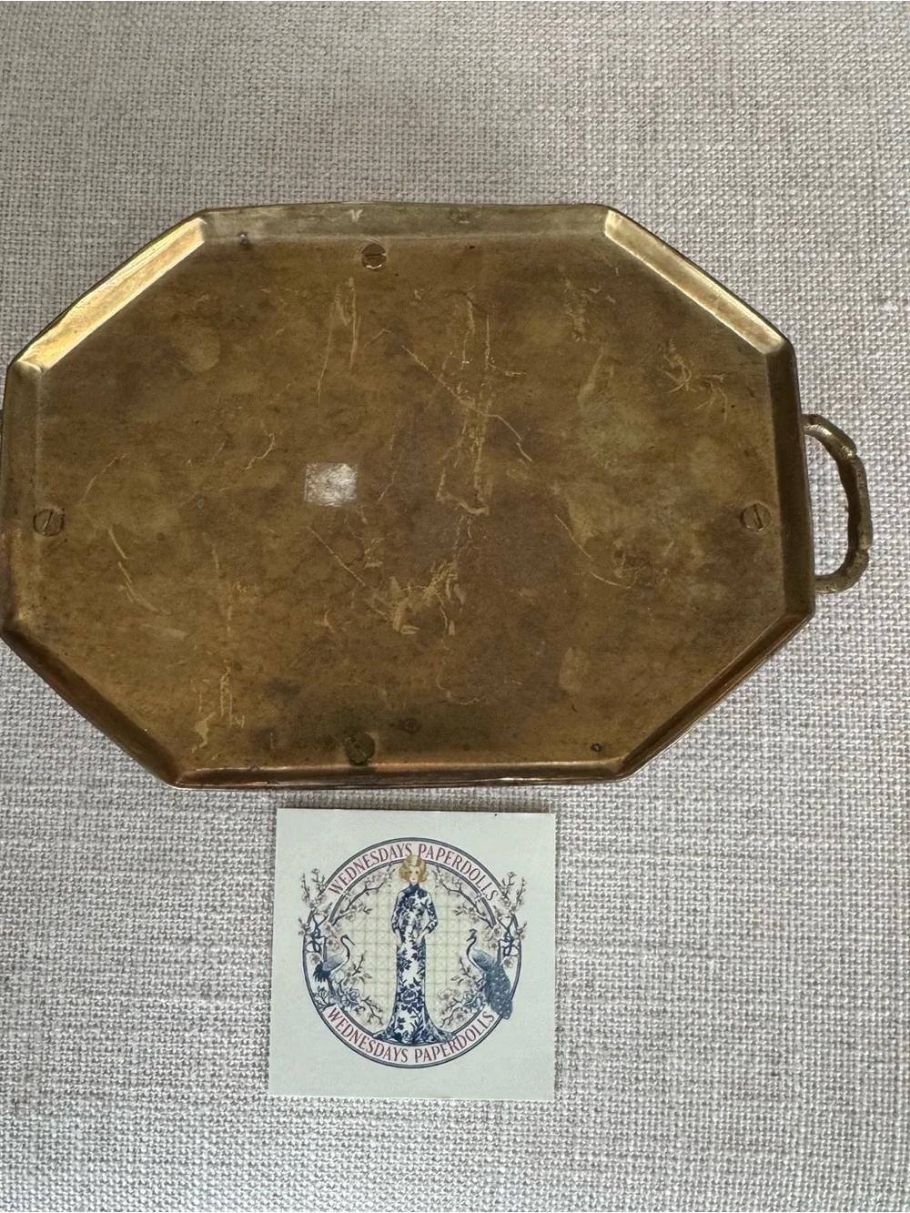Vintage Brass Bamboo Tray with handles 6”x 4 1/2” With Handles 8 1/2”
